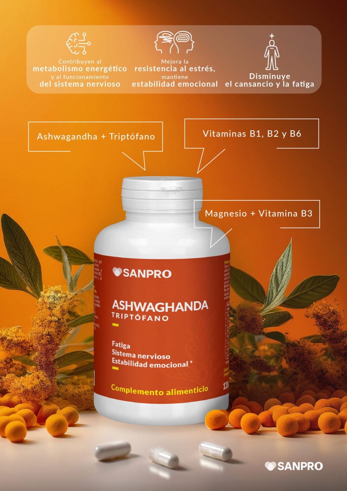 Triptófano con Ashwagandha, Magnesio y Vitaminas